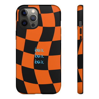 McLaren Orange and Black Checkered F1 Phone Case, Box Box Box F1 Phone Case