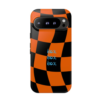 McLaren Orange and Black Checkered F1 Phone Case, Box Box Box F1 Phone Case