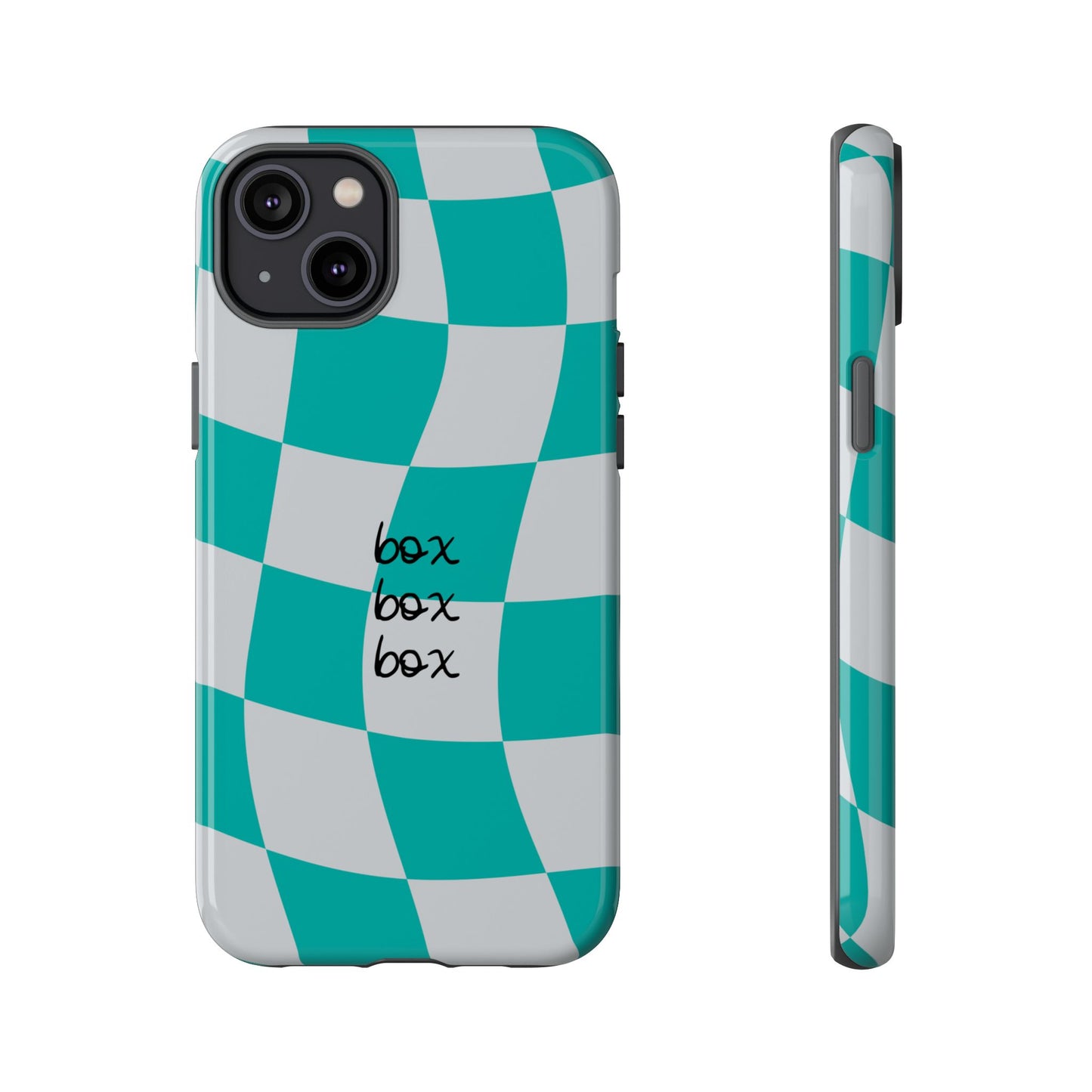 Mercedes Teal and Grey Checkered F1 Phone Case, Box Box Box F1 Phone Case