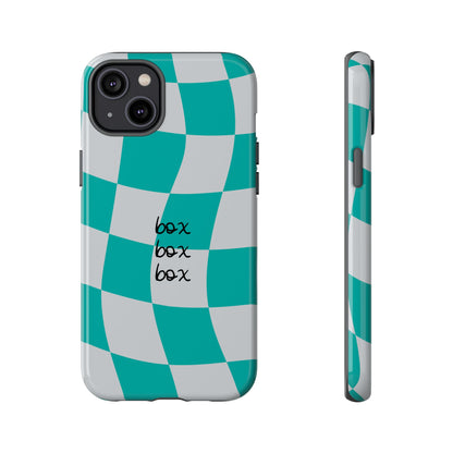 Mercedes Teal and Grey Checkered F1 Phone Case, Box Box Box F1 Phone Case