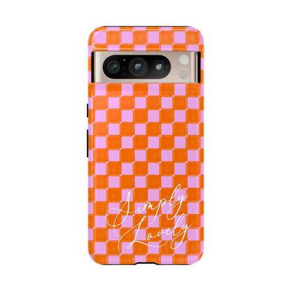 Simply Lovely Orange and Pink Checkered F1 Phone Case Design, Trendy F1 Gift, Formula 1 Gift, Cute F1 Phone Case