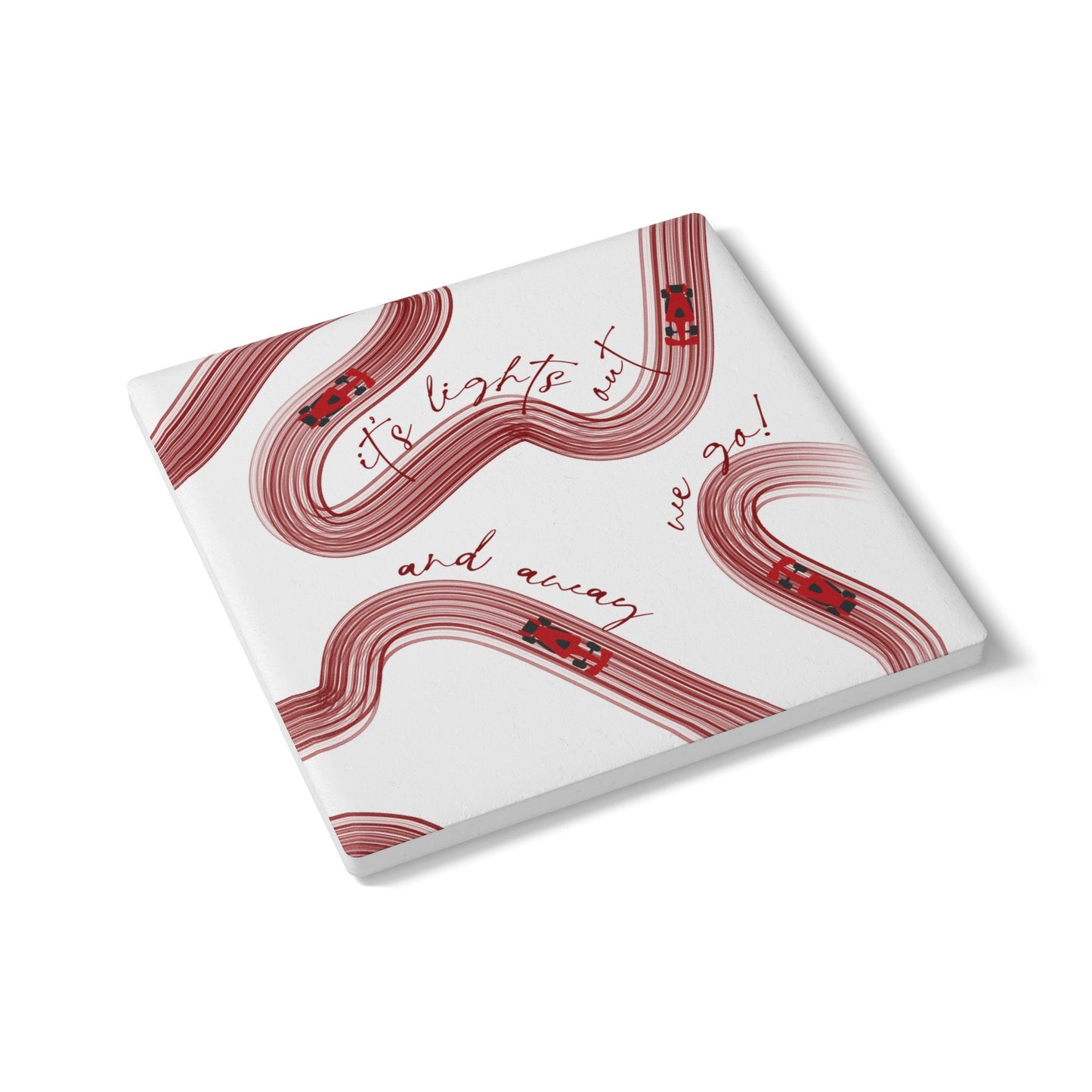Red F1 Ceramic Coaster | Curved Tracks with Tiny Cars