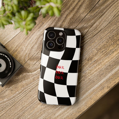 Black and Red Checkered F1 Phone Case, Box Box Box F1 Phone Case