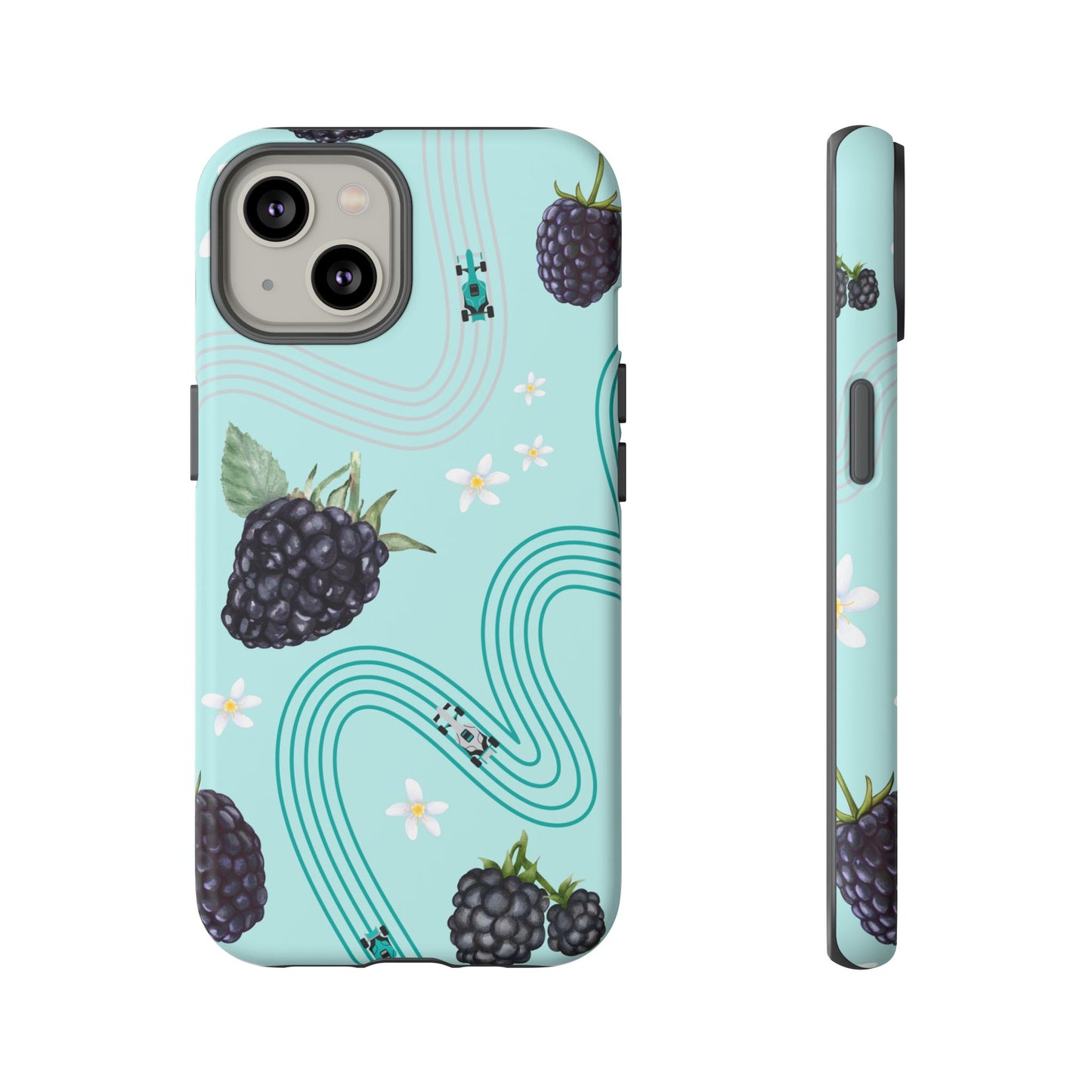 Teal F1 Mercedes and Blackberries Phone Case , Trendy F1 Gift, Formula 1 Gift, Cute Fruit F1 Phone Case, Unique Phone Case