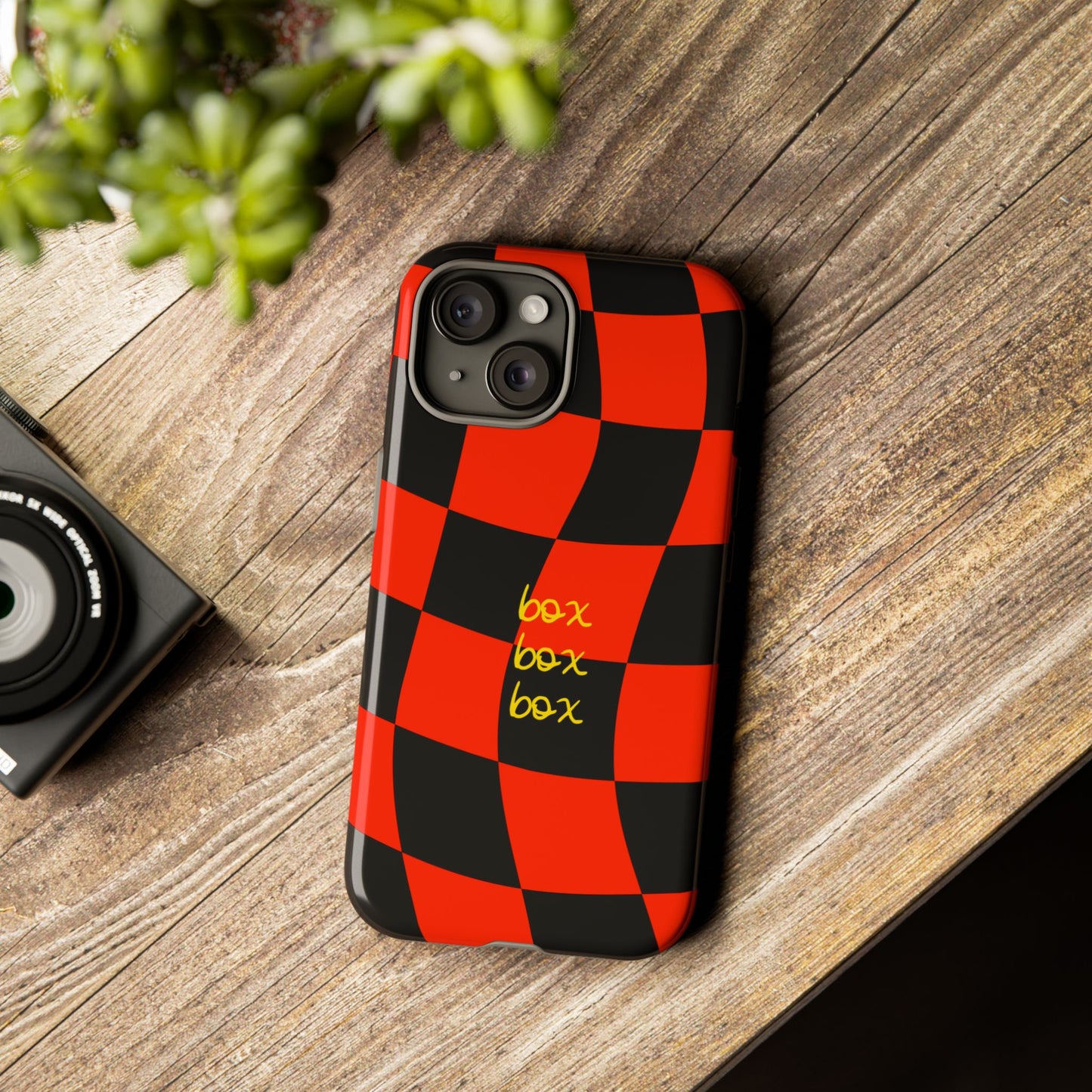 F1 Ferrari Black and Red Checkered Phone Case, Box Box Box F1 Phone Case