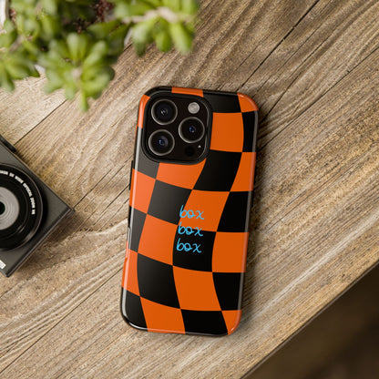 McLaren Orange and Black Checkered F1 Phone Case, Box Box Box F1 Phone Case