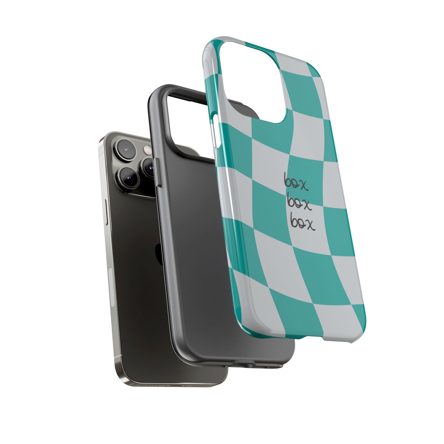 Mercedes Teal and Grey Checkered F1 Phone Case, Box Box Box F1 Phone Case