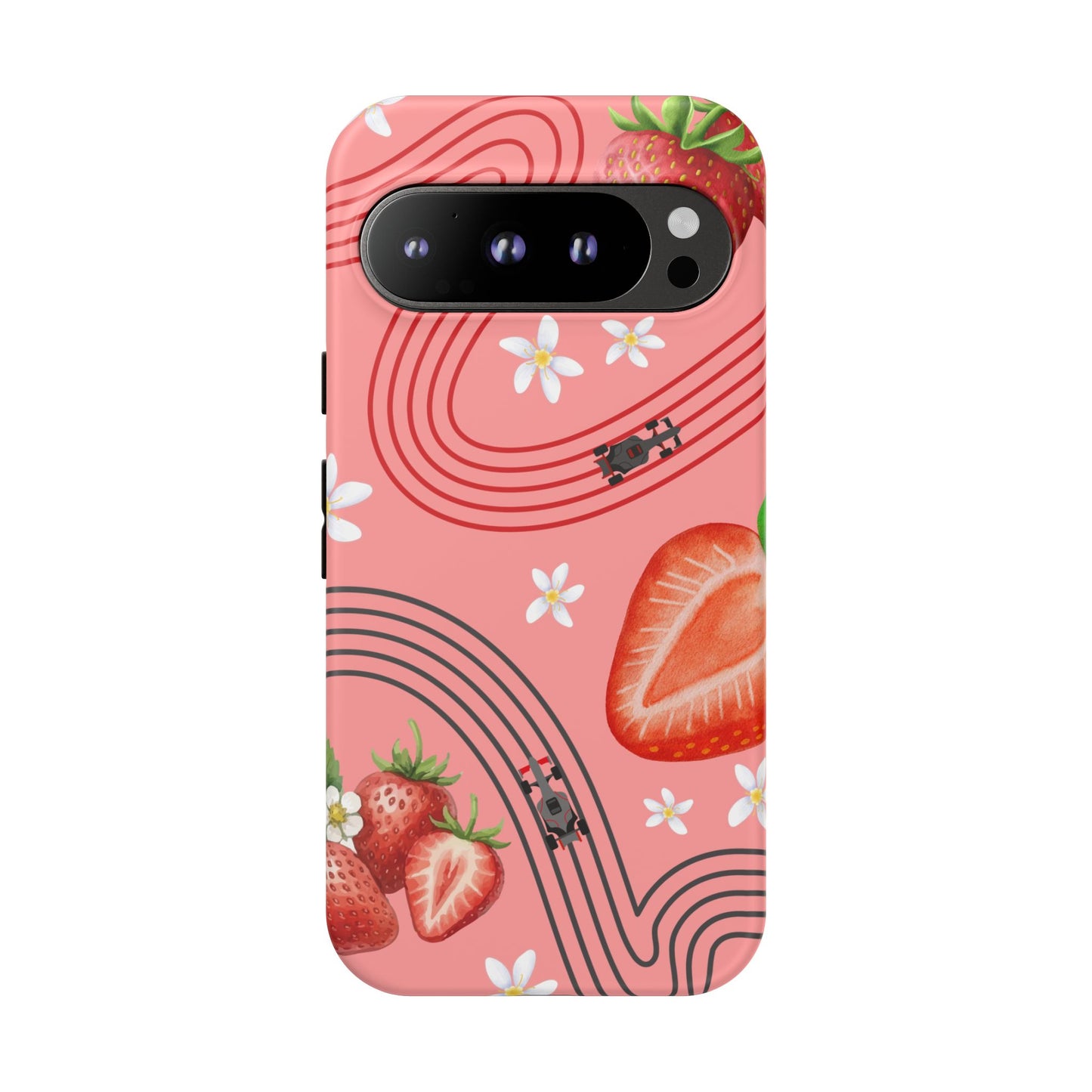 Red F1 Audi and Strawberries Phone Case, Trendy F1 Gift, Formula 1 Gift, Cute Fruit F1 Phone Case, Unique Phone Case