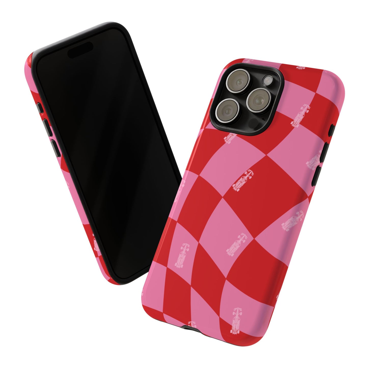 F1 Phone Case Pink and Red Checkerboard Design, Trendy F1 Gift, Girly Formula 1 Gift, Cute F1 Phone Case, Unique Formula One Phone Case