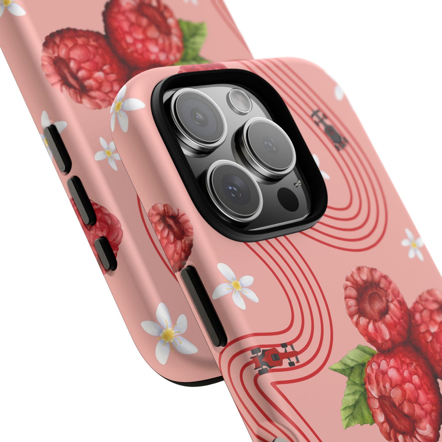 Red F1 Haas and Raspberries Phone Case, Trendy F1 Gift, Formula 1 Gift, Cute Fruit F1 Phone Case, Unique Phone Case