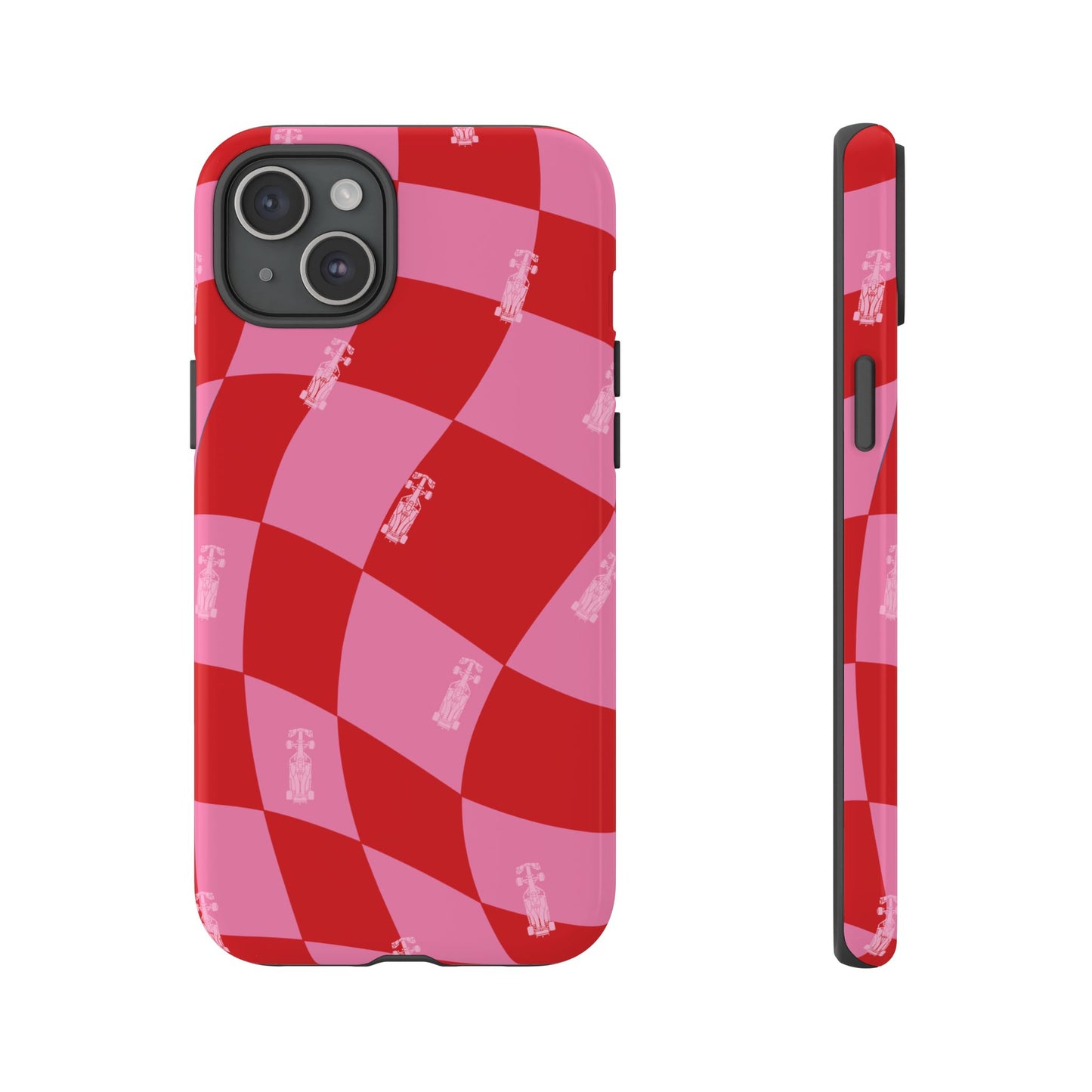 F1 Phone Case Pink and Red Checkerboard Design, Trendy F1 Gift, Girly Formula 1 Gift, Cute F1 Phone Case, Unique Formula One Phone Case