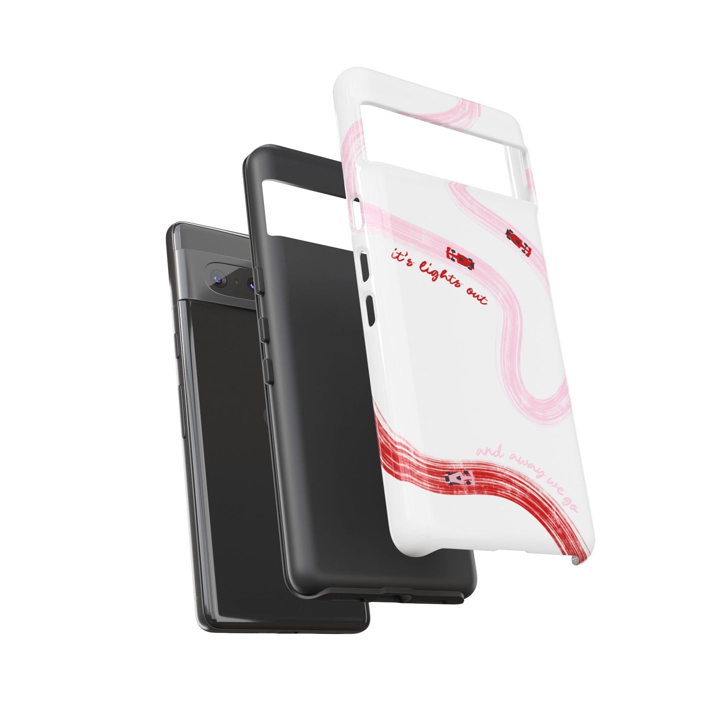 F1 Phone Case Pink and Red Painted "its lights out and away we go", Trendy F1 Gift, Formula 1 Gift, Cute F1 Phone Case, Unique Phone Case