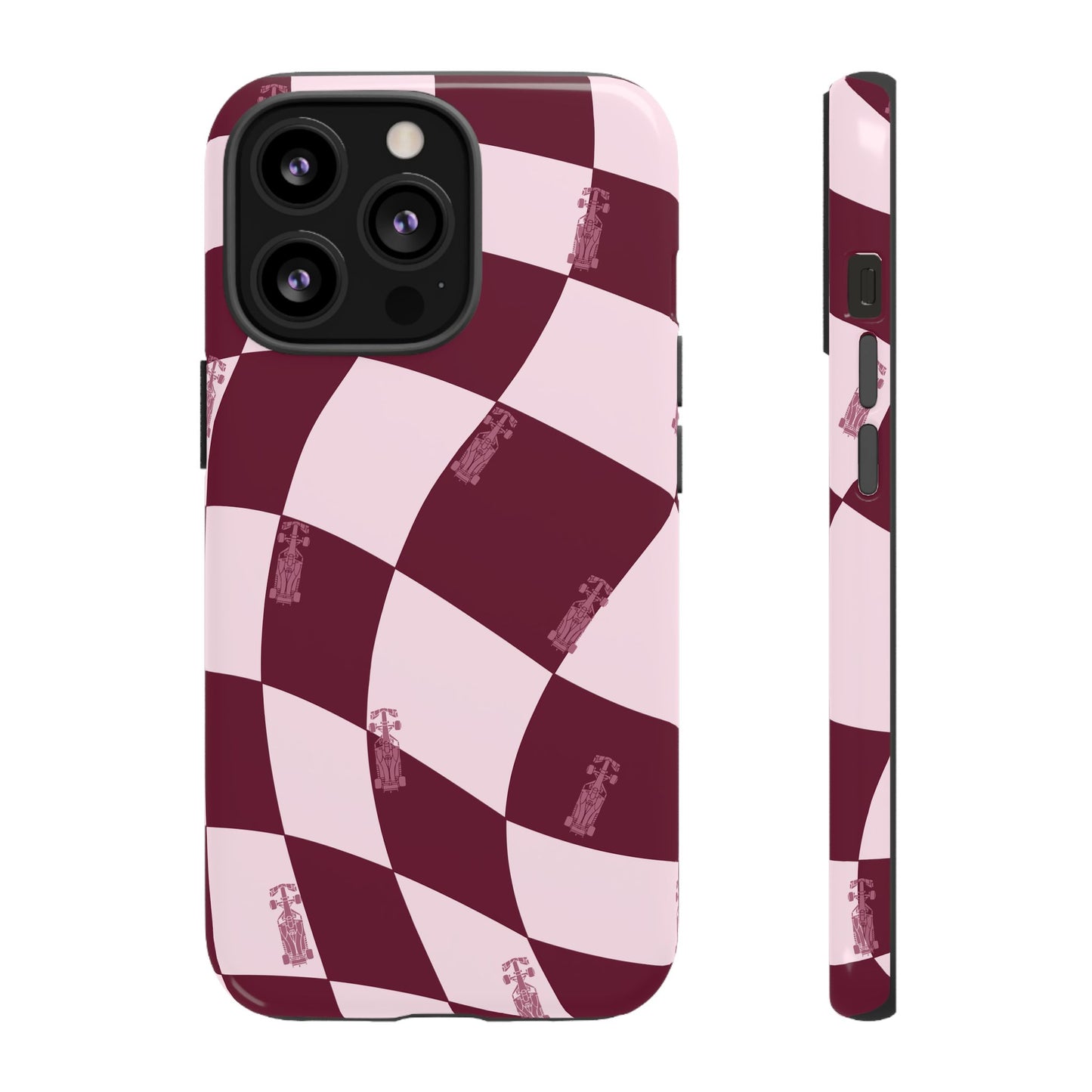 F1 Phone Case Pink Checkered Design, Trendy F1 Gift, Formula 1 Gift, Cute F1 Phone Case, Unique Formula One Phone Case
