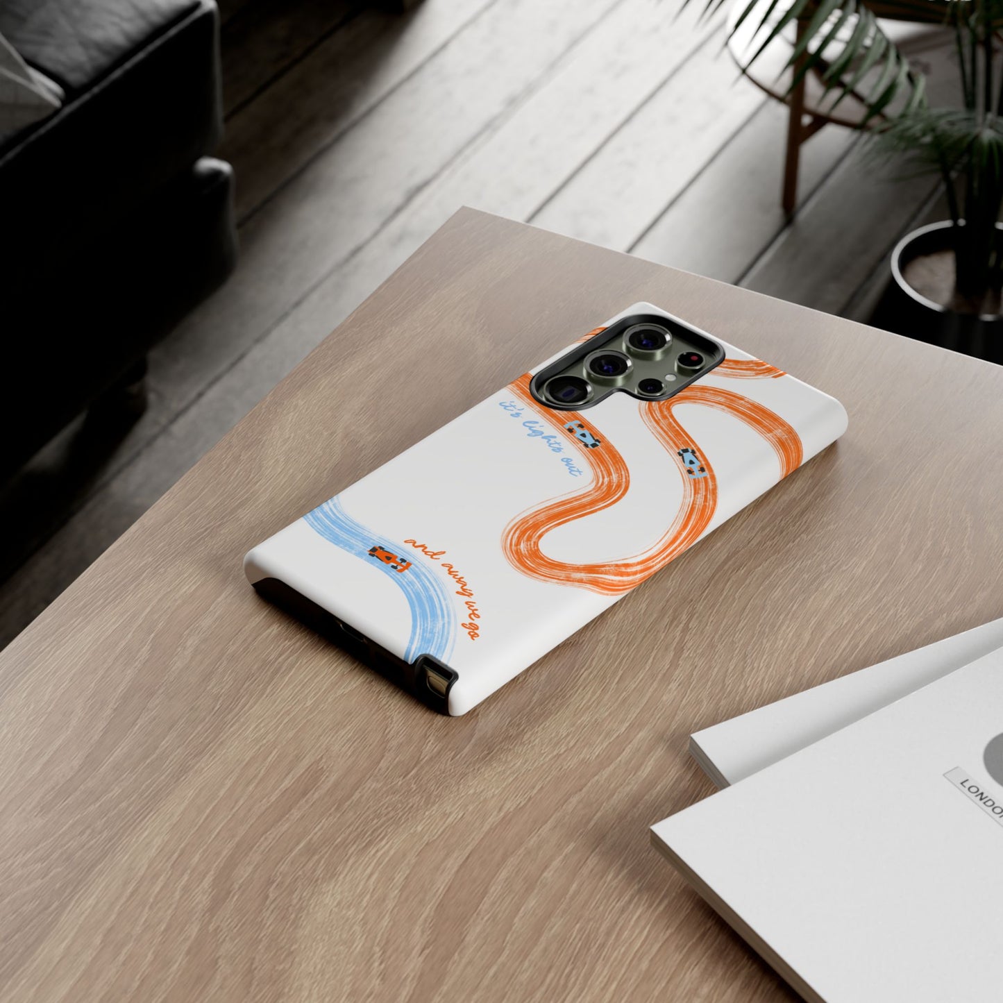 McLaren F1 Phone Case Orange and Blue Painted "its lights out and away we go", Trendy F1 Gift, Formula 1 Gift, Cute F1 Phone Case