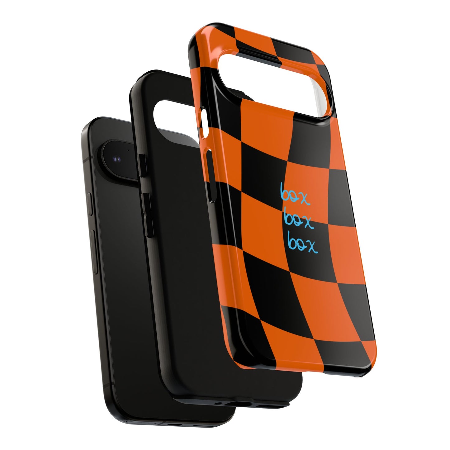 McLaren Orange and Black Checkered F1 Phone Case, Box Box Box F1 Phone Case