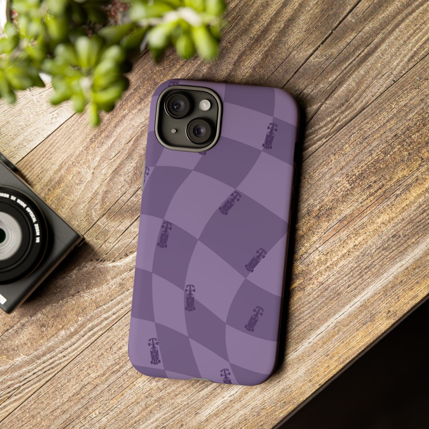 F1 Phone Case Purple Checkered Design, Trendy F1 Gift, Formula 1 Gift, Cute F1 Phone Case, Unique Formula One Phone Case