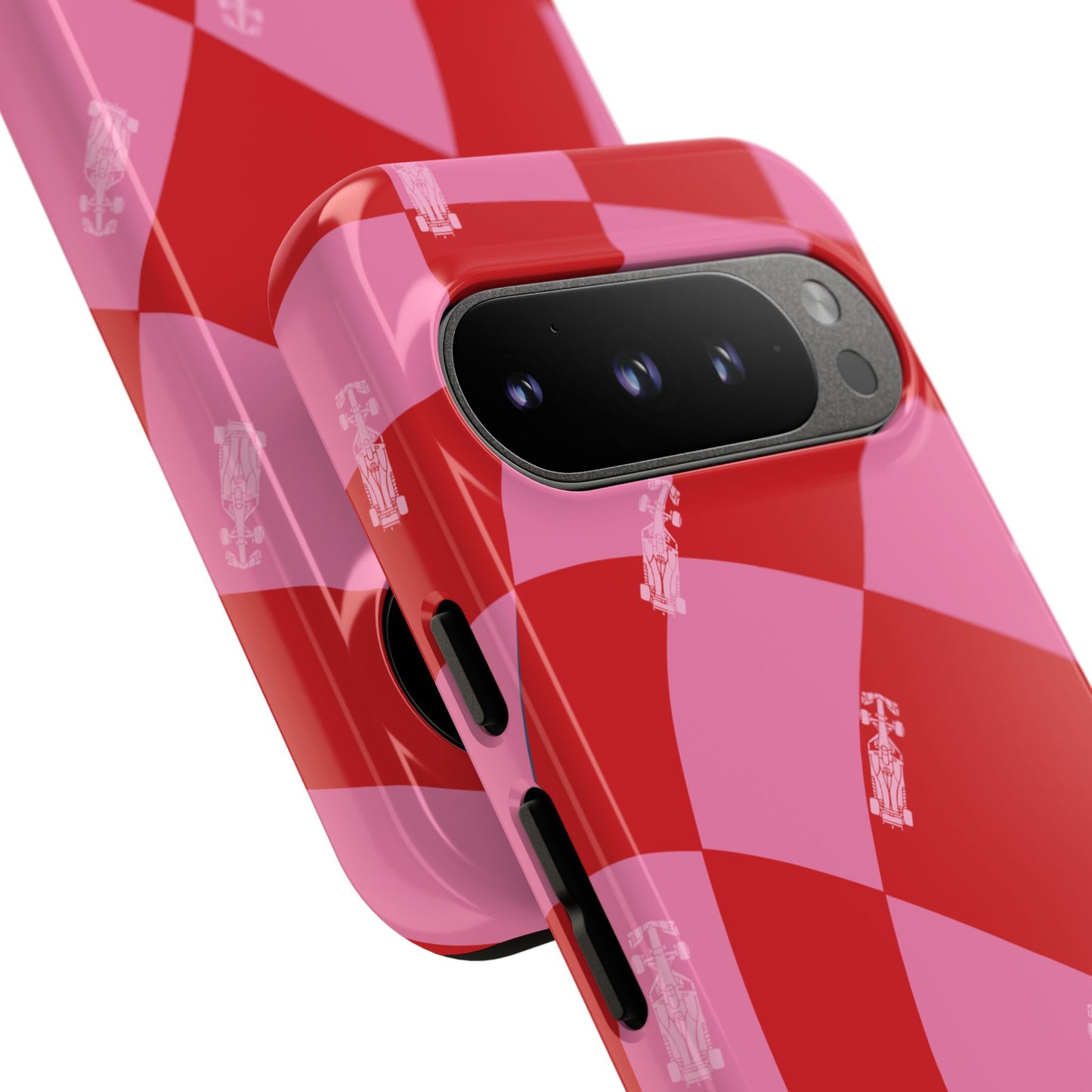 F1 Phone Case Pink and Red Checkerboard Design, Trendy F1 Gift, Girly Formula 1 Gift, Cute F1 Phone Case, Unique Formula One Phone Case