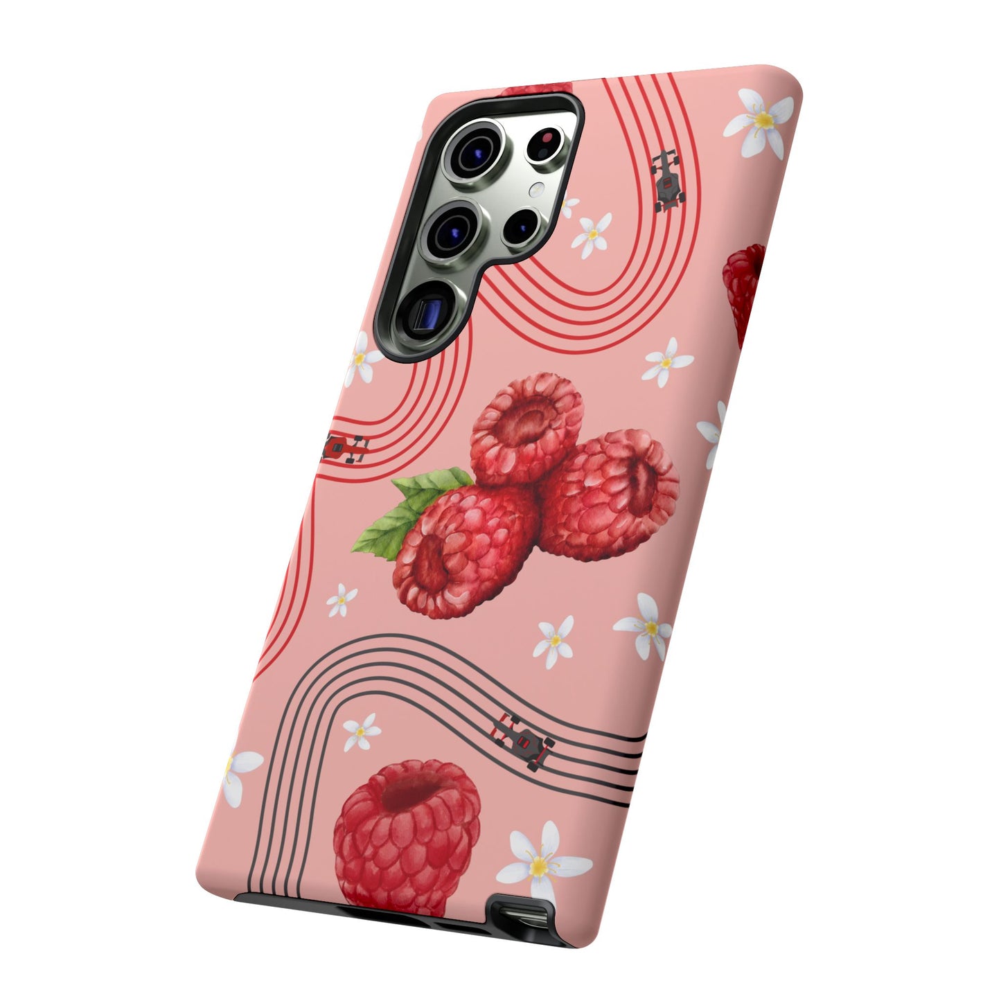 Red F1 Haas and Raspberries Phone Case, Trendy F1 Gift, Formula 1 Gift, Cute Fruit F1 Phone Case, Unique Phone Case