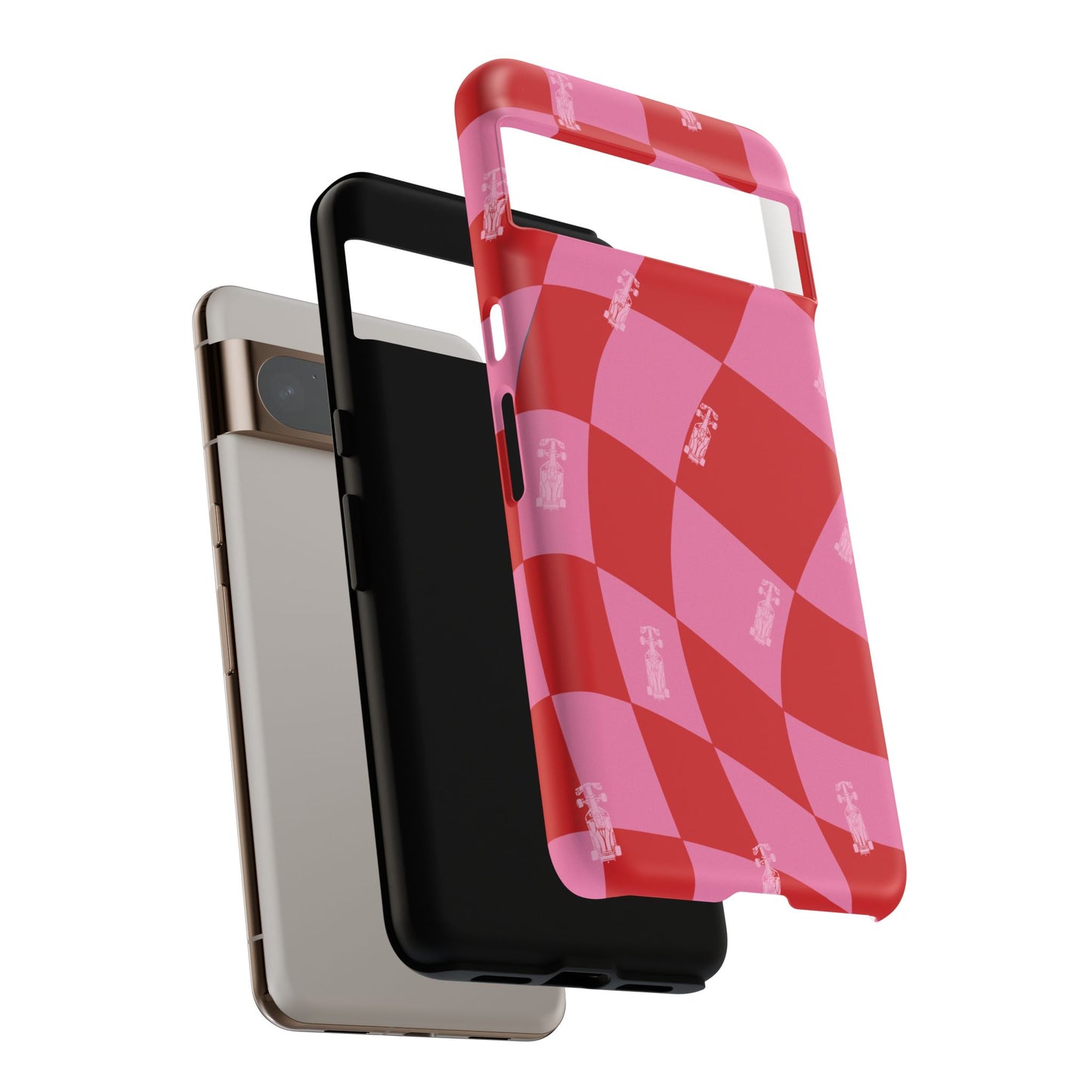 F1 Phone Case Pink and Red Checkerboard Design, Trendy F1 Gift, Girly Formula 1 Gift, Cute F1 Phone Case, Unique Formula One Phone Case