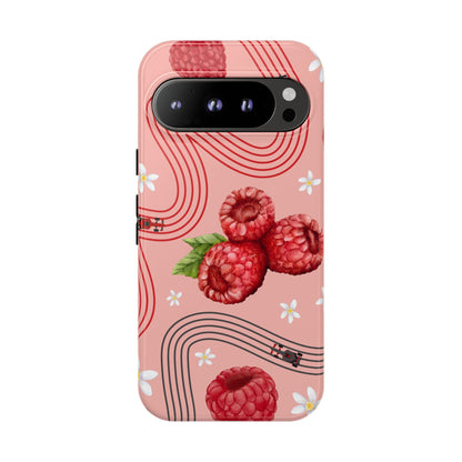 Red F1 Haas and Raspberries Phone Case, Trendy F1 Gift, Formula 1 Gift, Cute Fruit F1 Phone Case, Unique Phone Case