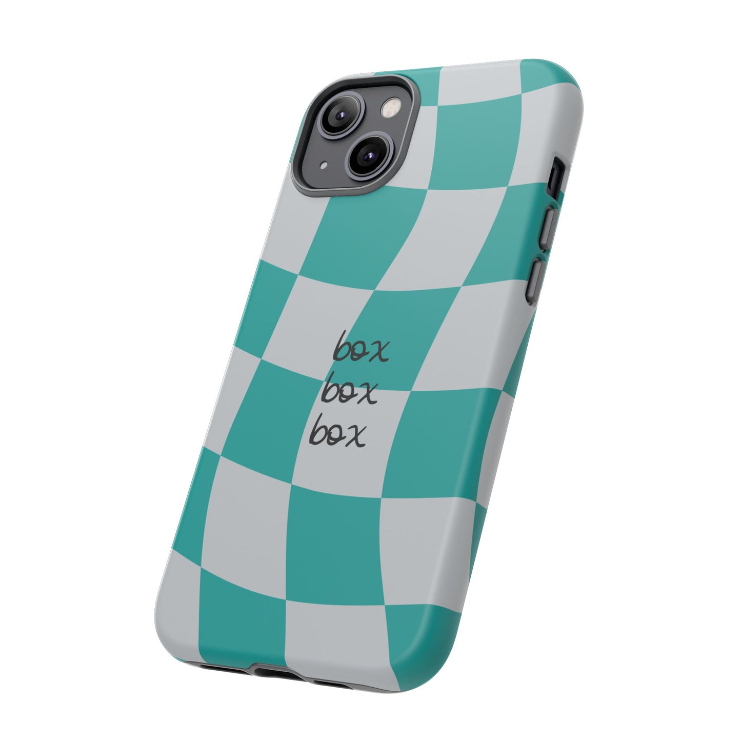 Mercedes Teal and Grey Checkered F1 Phone Case, Box Box Box F1 Phone Case
