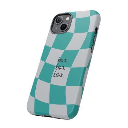 Mercedes Teal and Grey Checkered F1 Phone Case, Box Box Box F1 Phone Case