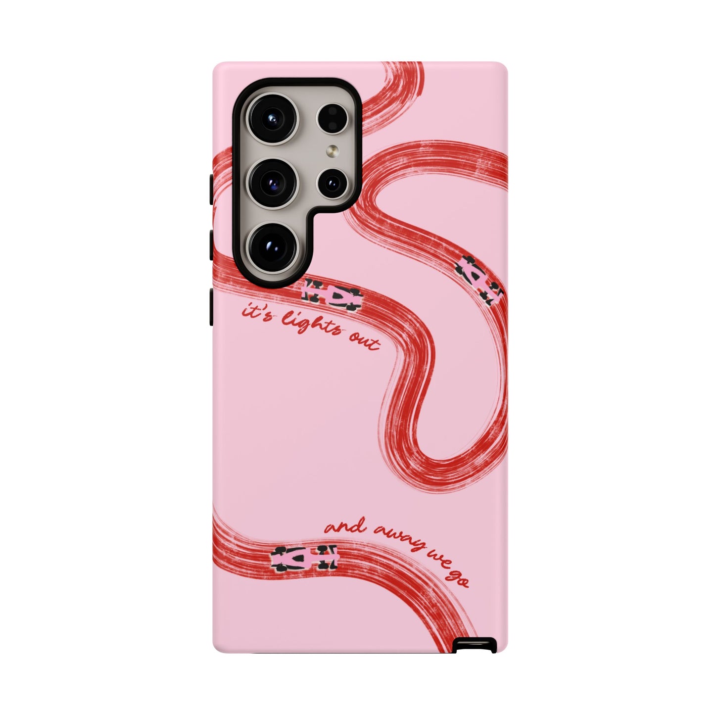 F1 Phone Case Pink and Red Painted "its lights out and away we go", Trendy F1 Gift, Formula 1 Gift, Cute F1 Phone Case, Unique Phone Case