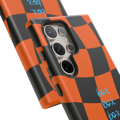 McLaren Orange and Black Checkered F1 Phone Case, Box Box Box F1 Phone Case