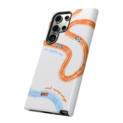 McLaren F1 Phone Case Orange and Blue Painted "its lights out and away we go", Trendy F1 Gift, Formula 1 Gift, Cute F1 Phone Case