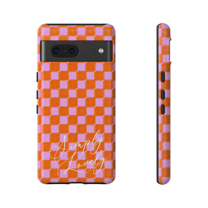 Simply Lovely Orange and Pink Checkered F1 Phone Case Design, Trendy F1 Gift, Formula 1 Gift, Cute F1 Phone Case