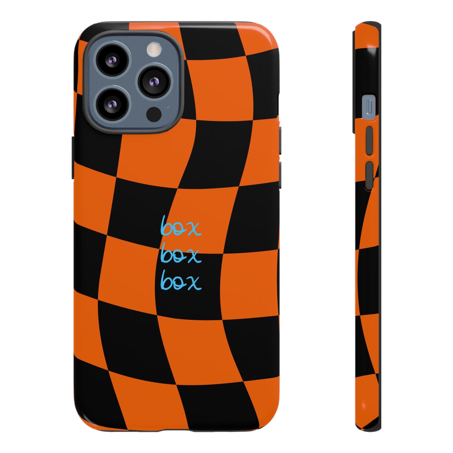 McLaren Orange and Black Checkered F1 Phone Case, Box Box Box F1 Phone Case
