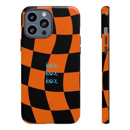 McLaren Orange and Black Checkered F1 Phone Case, Box Box Box F1 Phone Case