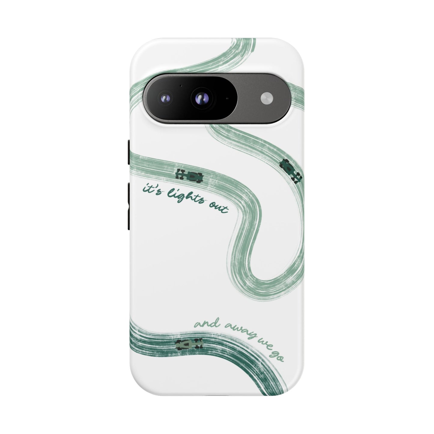 F1 Phone Case Green Painted "its lights out and away we go", Trendy F1 Gift, Formula 1 Gift, Cute F1 Phone Case, Gift for F1 Fans