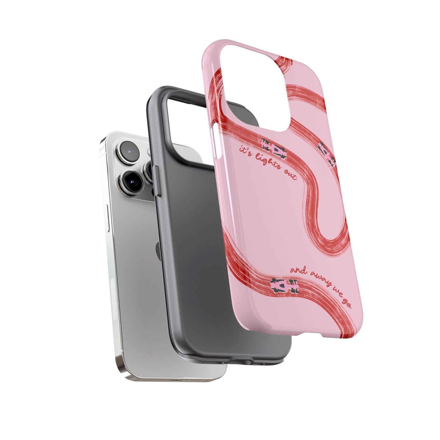 F1 Phone Case Pink and Red Painted "its lights out and away we go", Trendy F1 Gift, Formula 1 Gift, Cute F1 Phone Case, Unique Phone Case