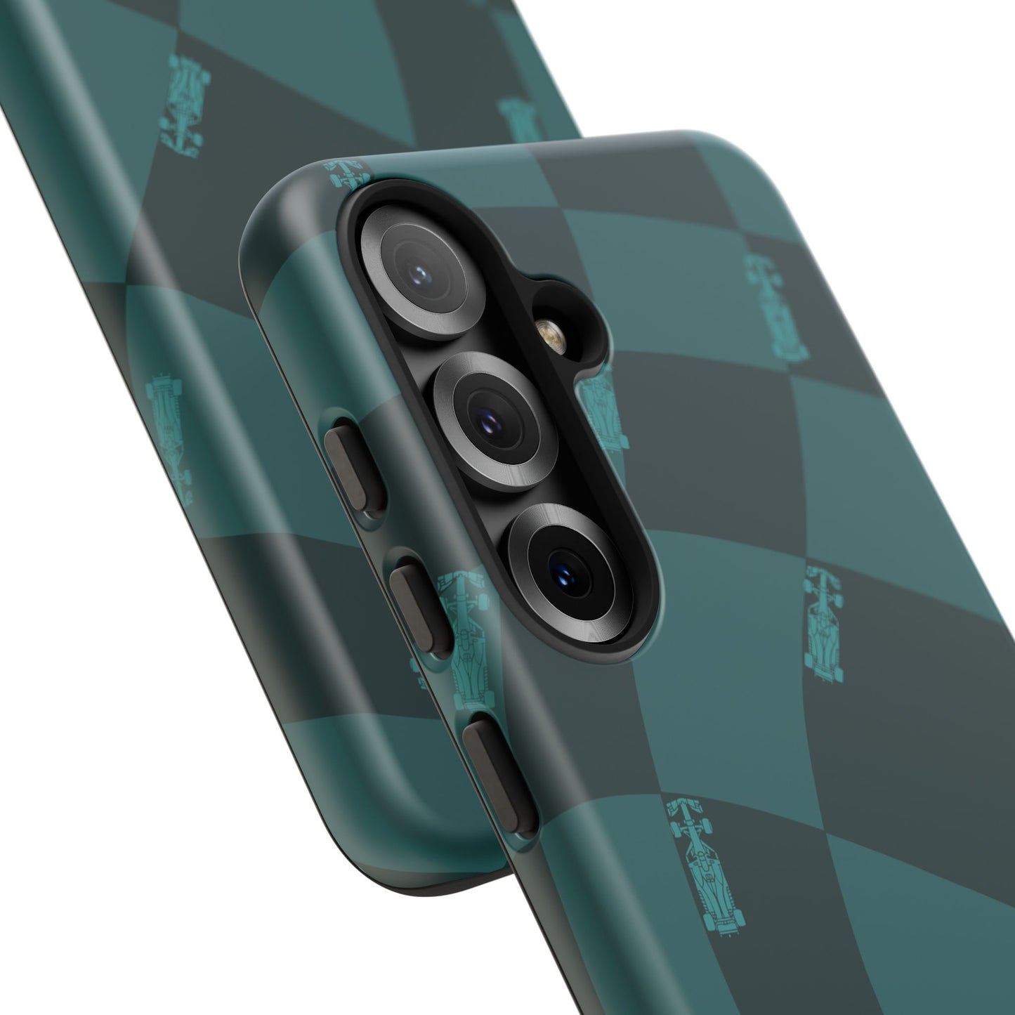 F1 Phone Case Teal Checkered Design, Trendy F1 Gift, Formula 1 Gift, Cute F1 Phone Case, Unique Formula One Phone Case