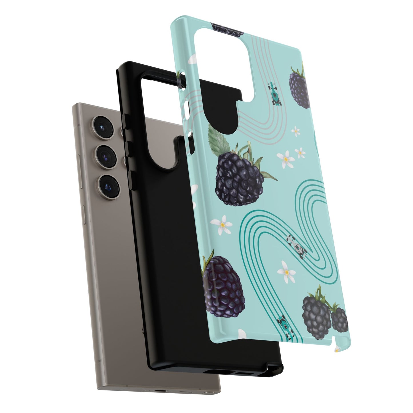 Teal F1 Mercedes and Blackberries Phone Case , Trendy F1 Gift, Formula 1 Gift, Cute Fruit F1 Phone Case, Unique Phone Case