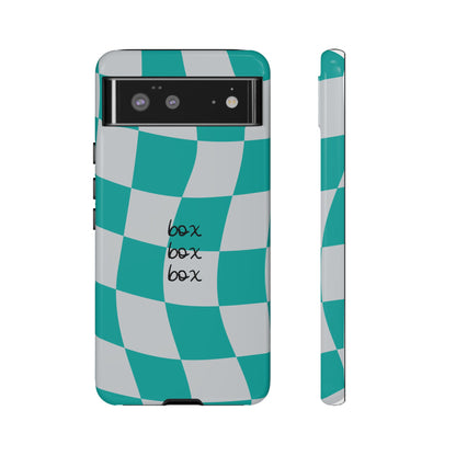 Mercedes Teal and Grey Checkered F1 Phone Case, Box Box Box F1 Phone Case