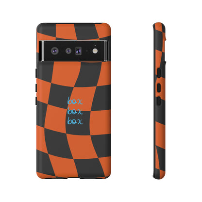 McLaren Orange and Black Checkered F1 Phone Case, Box Box Box F1 Phone Case