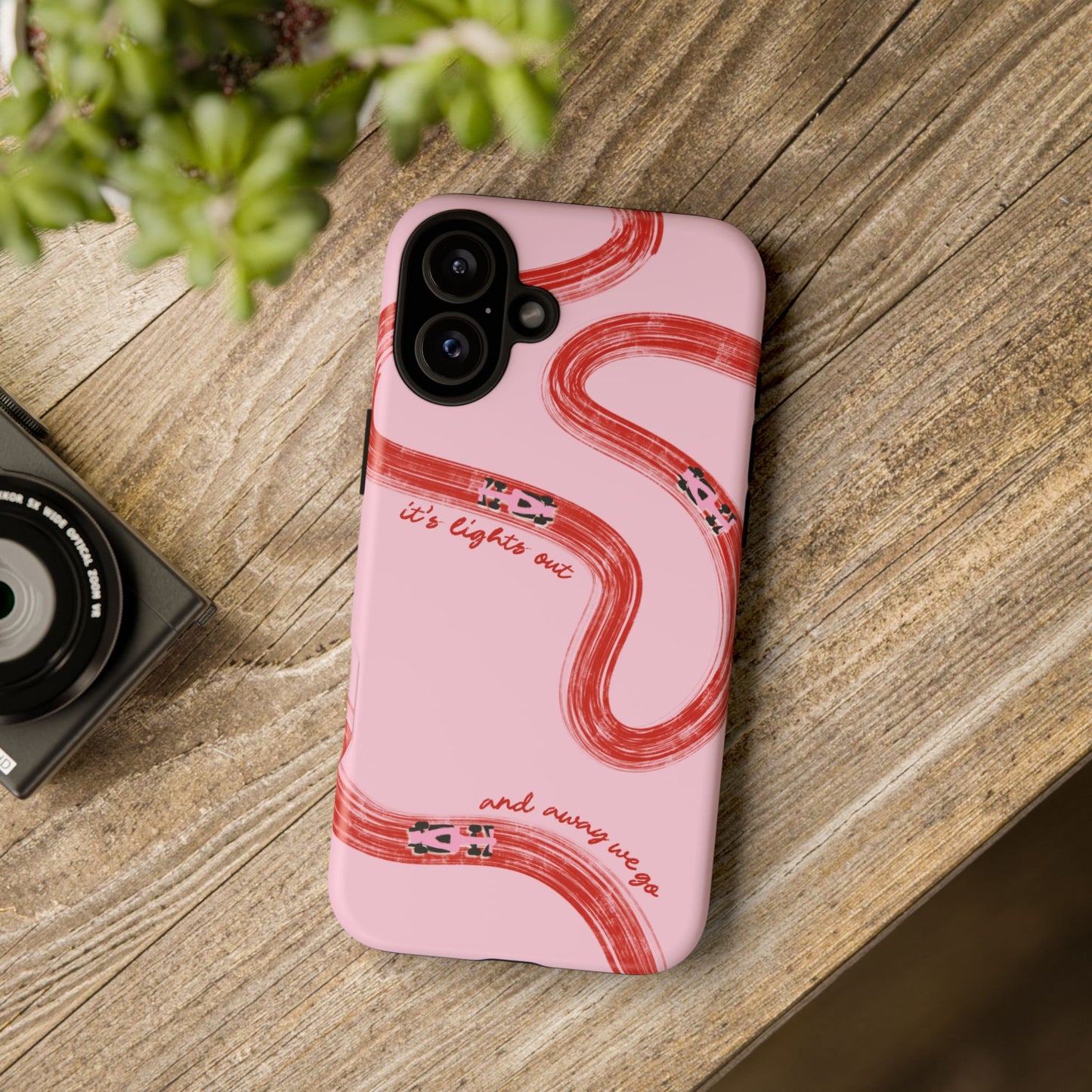 F1 Phone Case Pink and Red Painted "its lights out and away we go", Trendy F1 Gift, Formula 1 Gift, Cute F1 Phone Case, Unique Phone Case