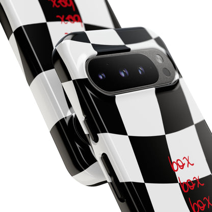 Black and Red Checkered F1 Phone Case, Box Box Box F1 Phone Case