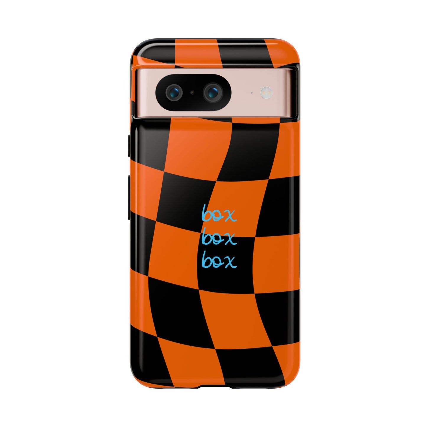 McLaren Orange and Black Checkered F1 Phone Case, Box Box Box F1 Phone Case