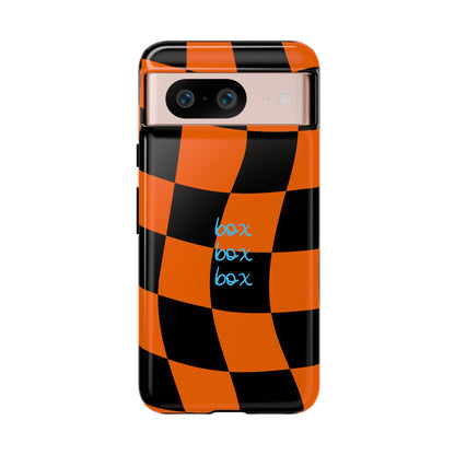 McLaren Orange and Black Checkered F1 Phone Case, Box Box Box F1 Phone Case
