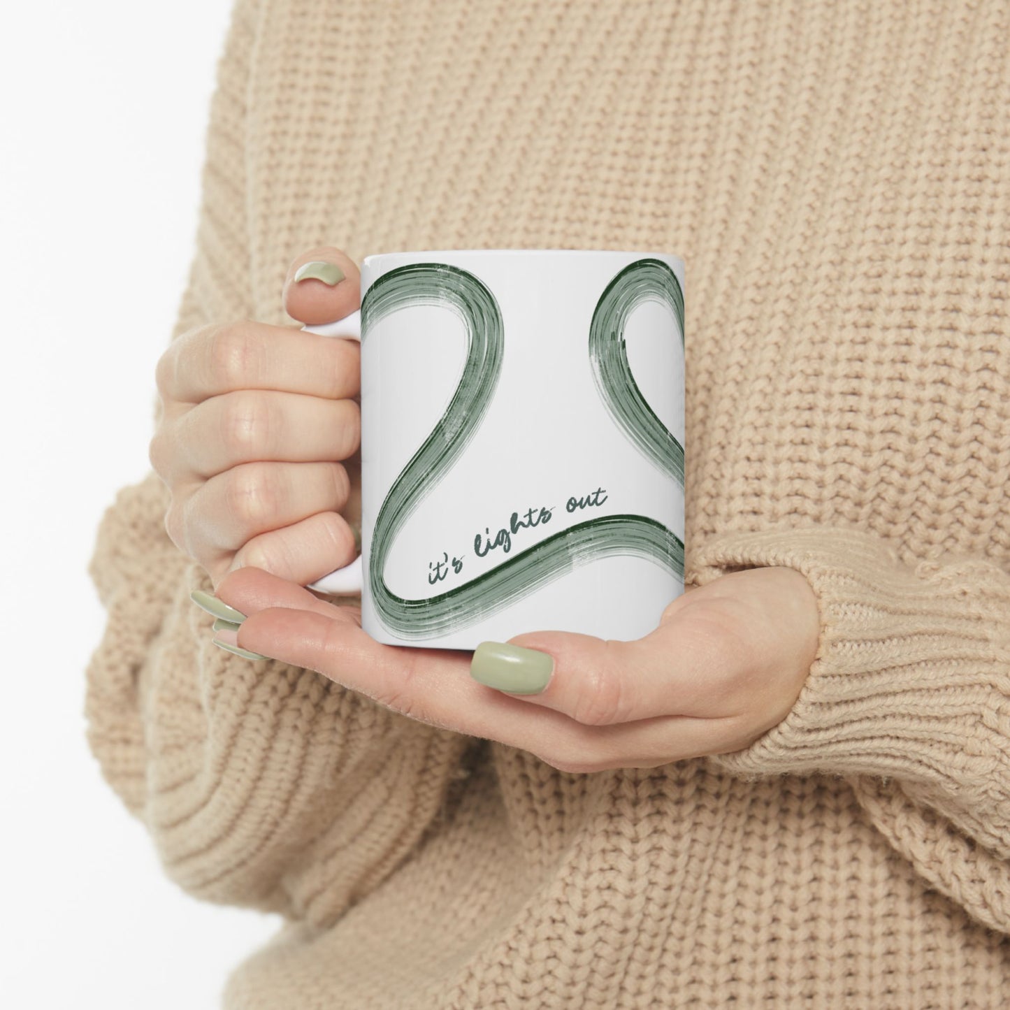 F1 Green Painted It's Lights Out and Away We Go Mug, Unique Gift for Coffee Lovers, Whimsical Formula 1 Gift