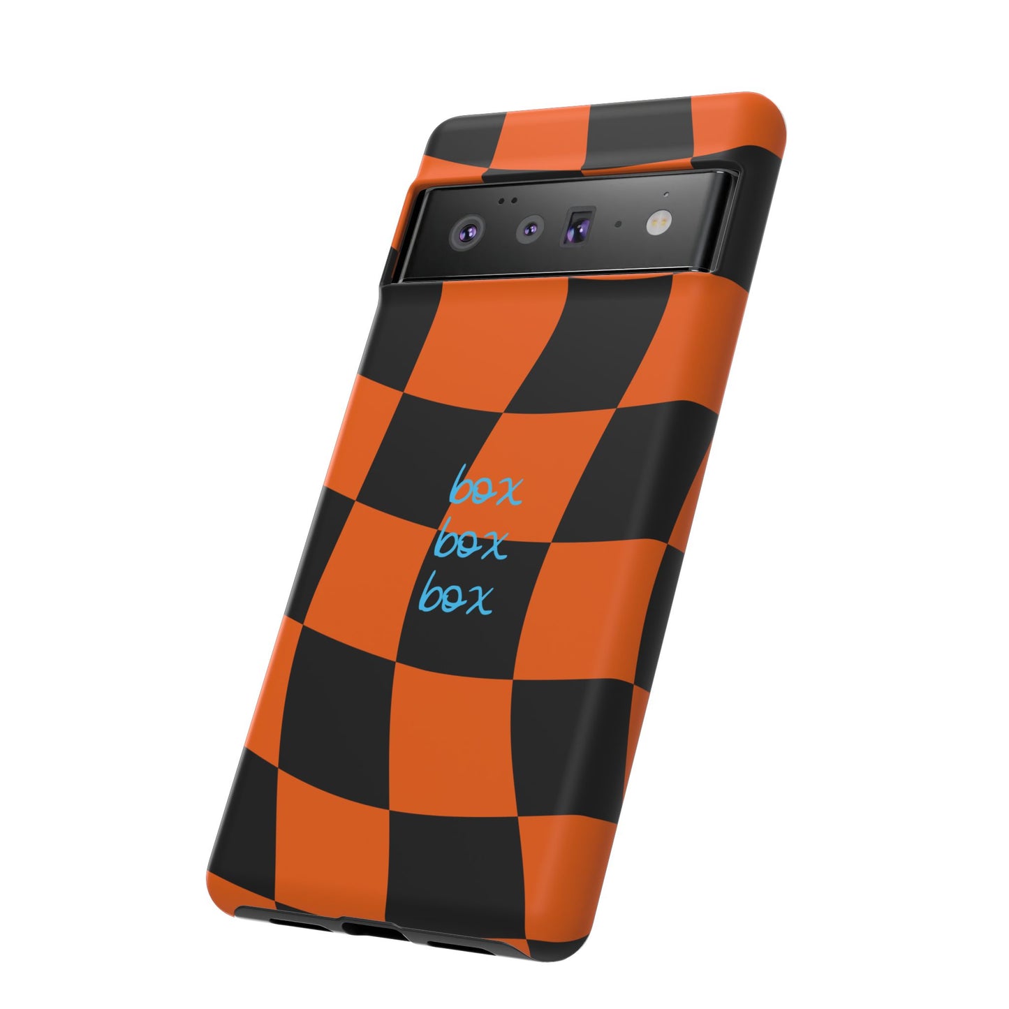 McLaren Orange and Black Checkered F1 Phone Case, Box Box Box F1 Phone Case