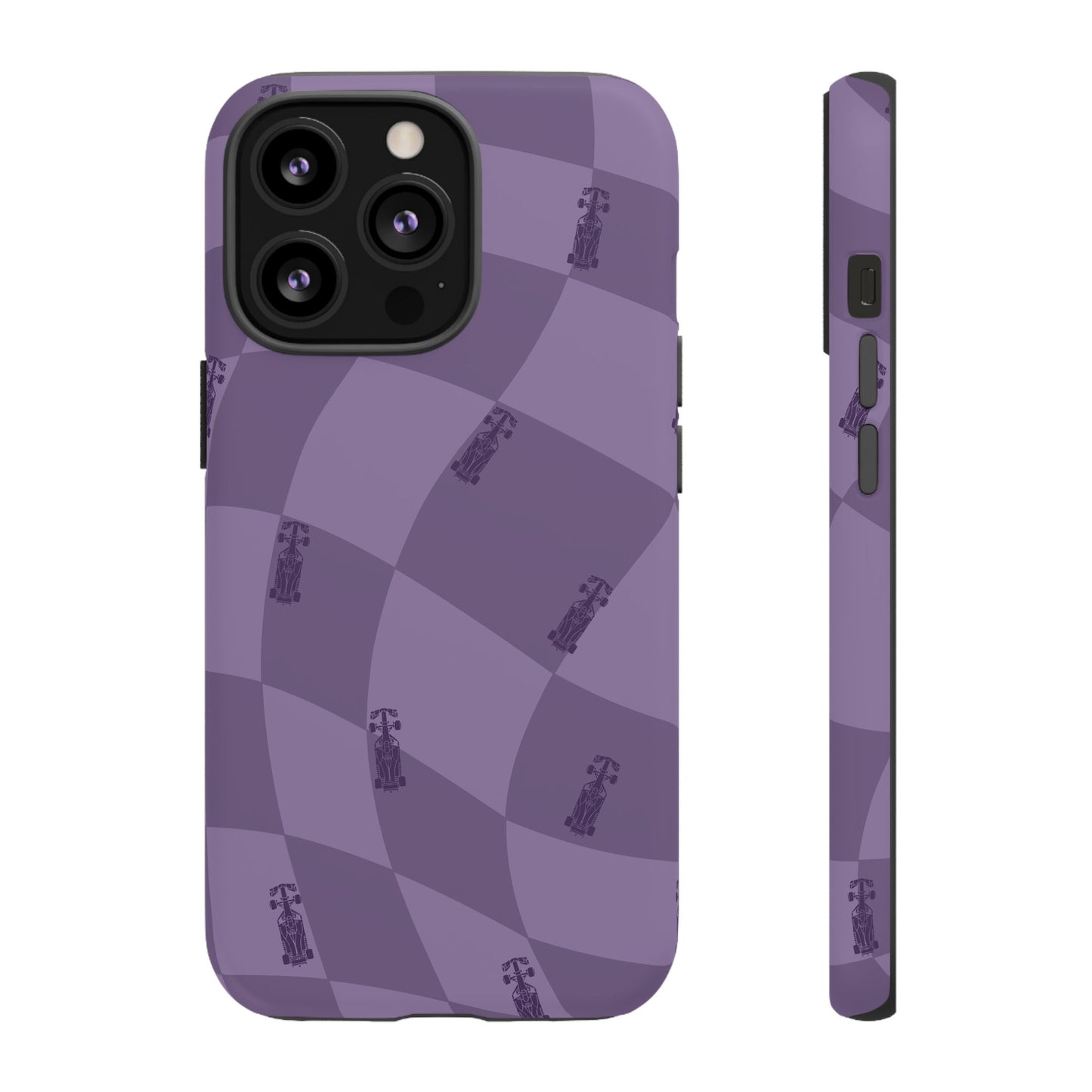 F1 Phone Case Purple Checkered Design, Trendy F1 Gift, Formula 1 Gift, Cute F1 Phone Case, Unique Formula One Phone Case