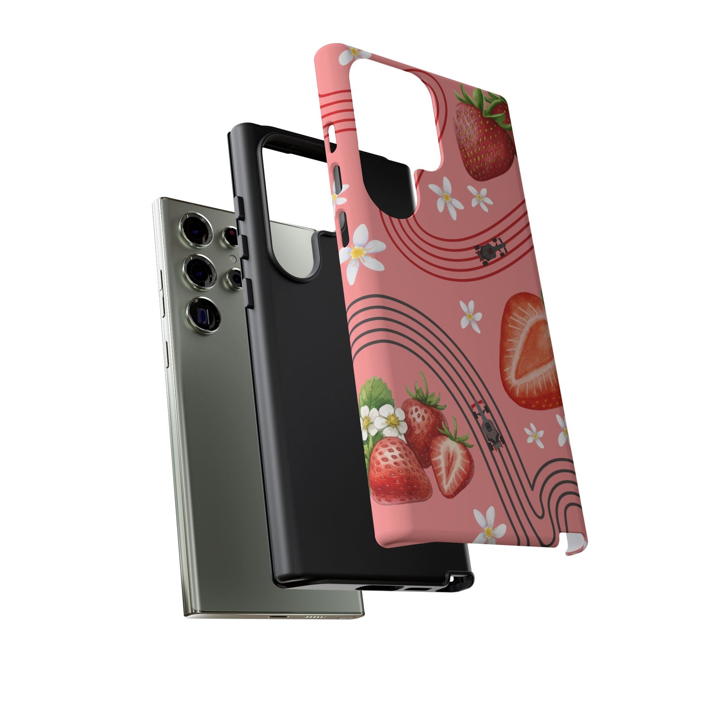 Red F1 Audi and Strawberries Phone Case, Trendy F1 Gift, Formula 1 Gift, Cute Fruit F1 Phone Case, Unique Phone Case