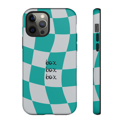 Mercedes Teal and Grey Checkered F1 Phone Case, Box Box Box F1 Phone Case