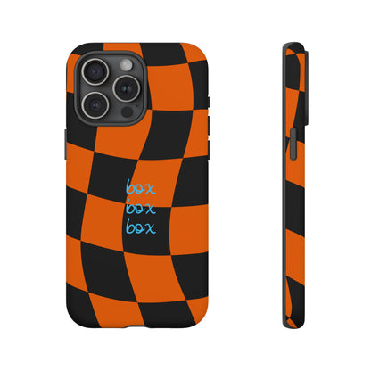 McLaren Orange and Black Checkered F1 Phone Case, Box Box Box F1 Phone Case