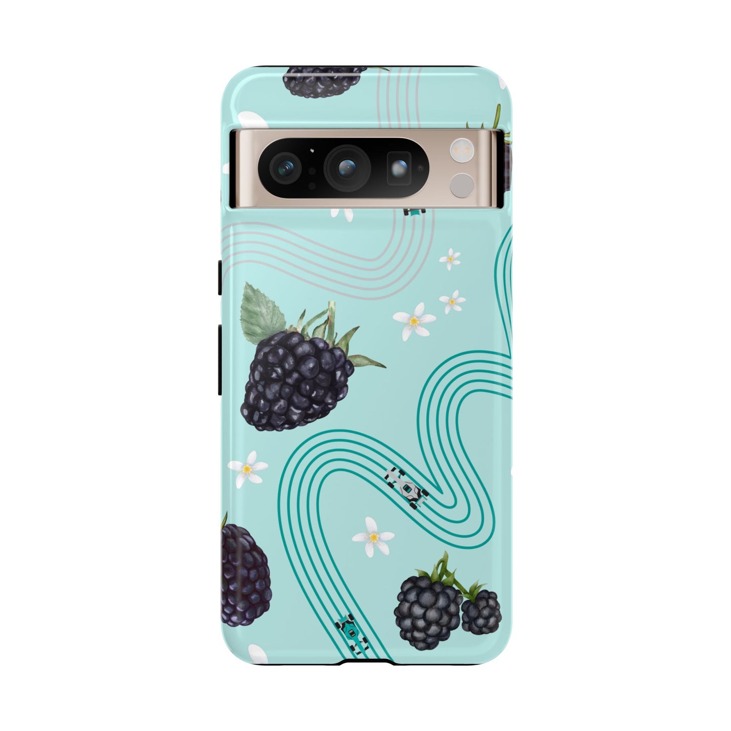Teal F1 Mercedes and Blackberries Phone Case , Trendy F1 Gift, Formula 1 Gift, Cute Fruit F1 Phone Case, Unique Phone Case