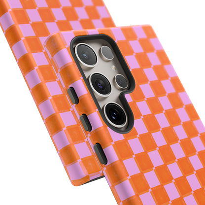Simply Lovely Orange and Pink Checkered F1 Phone Case Design, Trendy F1 Gift, Formula 1 Gift, Cute F1 Phone Case